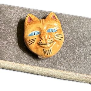 Miniature Brown Cat Figurine Mini Cat face Accessory